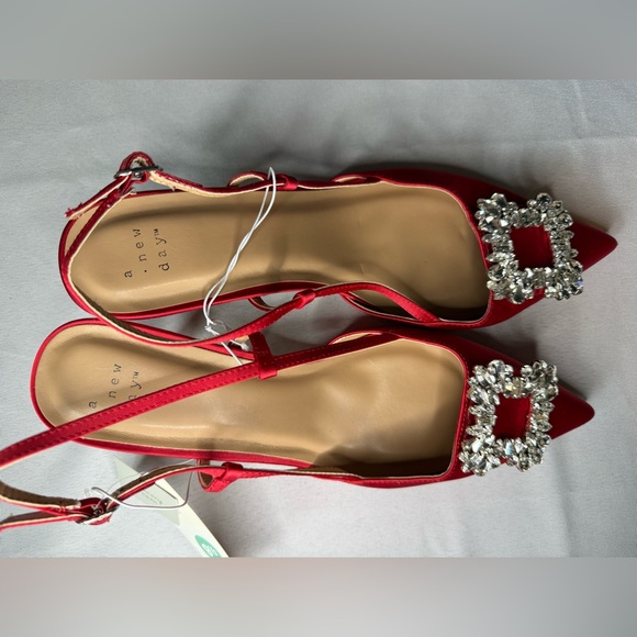 A New Day Red Satin Heels with Crystal Embellishments - Picture 4 of 9
